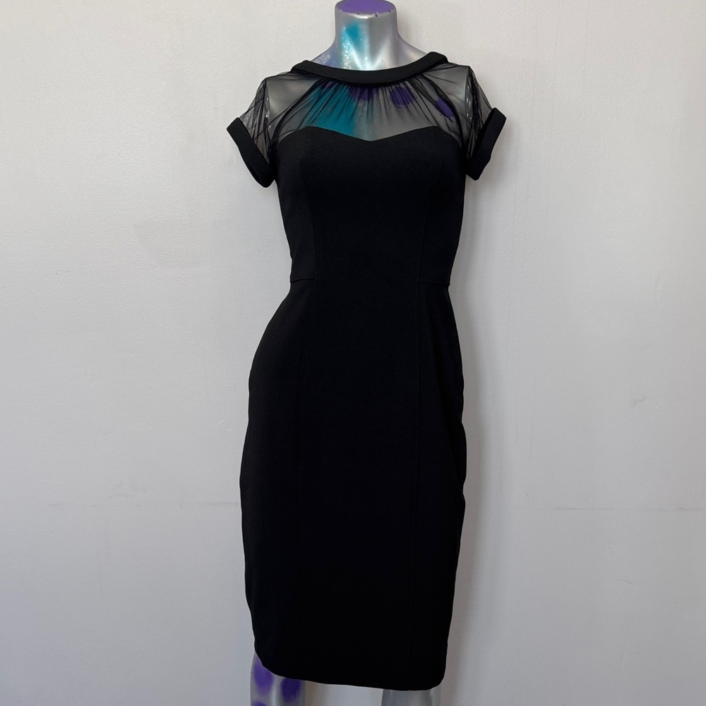 Maggy London Black Dress with Sheer Neckline